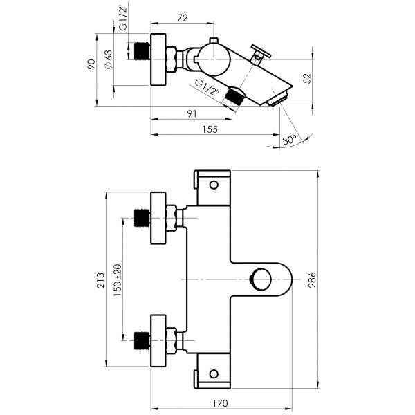 Смеситель со встроенным термостатом для ванны и душа Rubineta Thermo-10/K