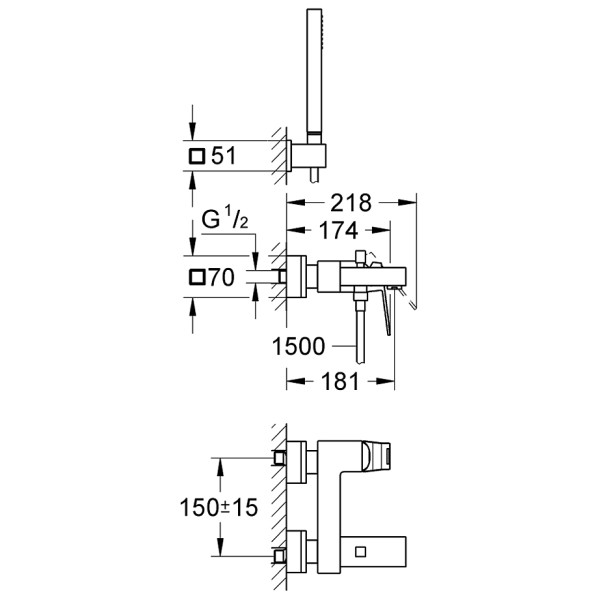 Baterie pentru cada Grohe Eurocube 23141000
