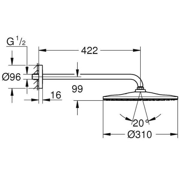 Palarie de dus cu brat Grohe Rainshower D310 Mono 26558000