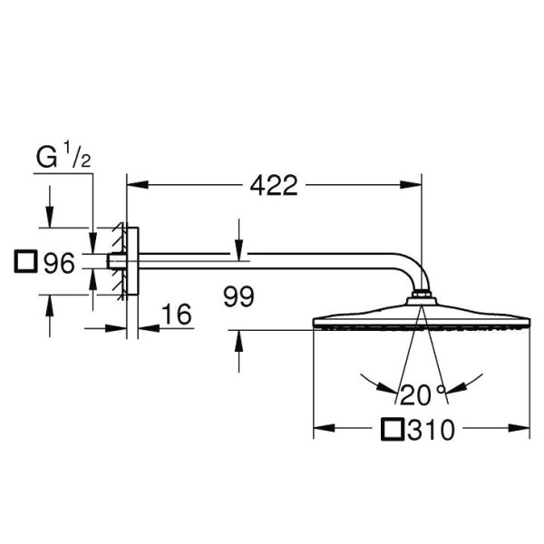 Palarie de dus cu brat Grohe Rainshower D310 Cube 26564DL0