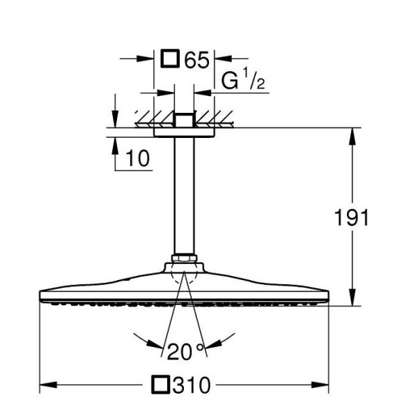 Palarie de dus cu brat Grohe Rainshower D310 Mono Cube 26566AL0