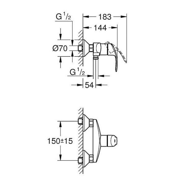 Baterie pentru dus Grohe Eurosmart 33555002