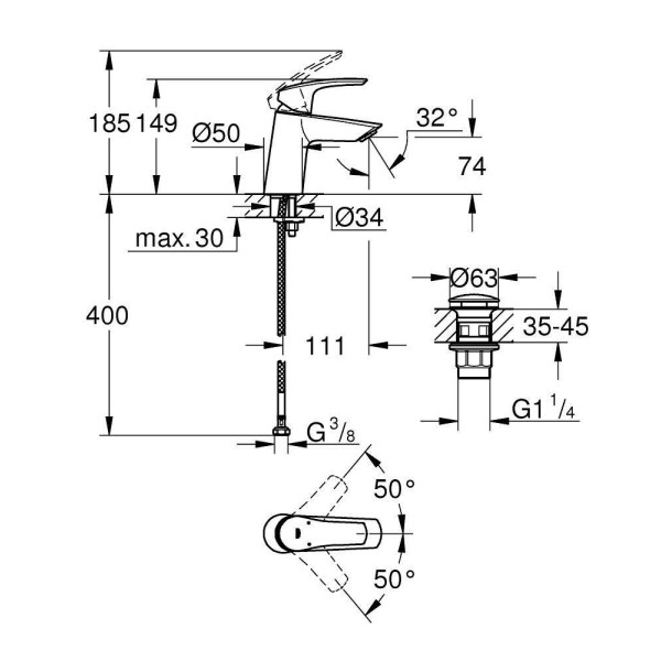 Baterie lavoar Grohe Eurosmart 23968003