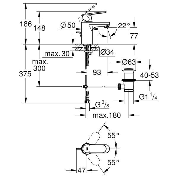 Baterie lavoar Grohe Eurosmart Cosmopolitan 3282500E