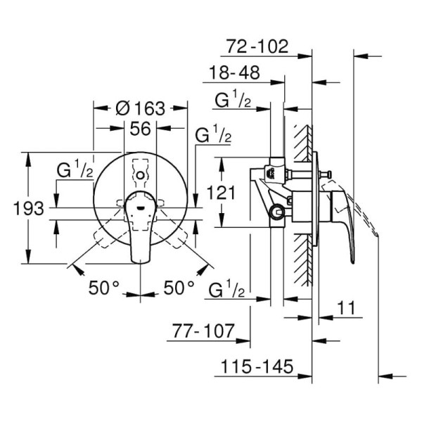 Baterie pentru dus Grohe Eurosmart 33305003