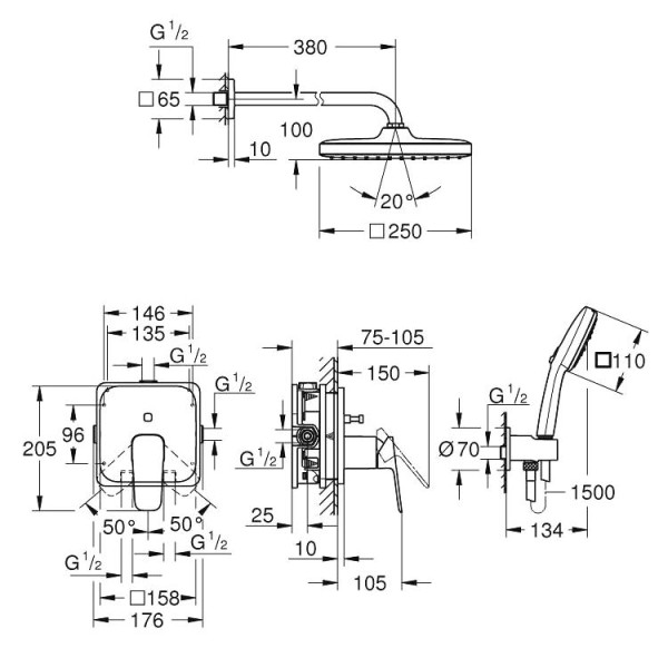 Set de duş Grohe Tempesta Cubeo 105336000