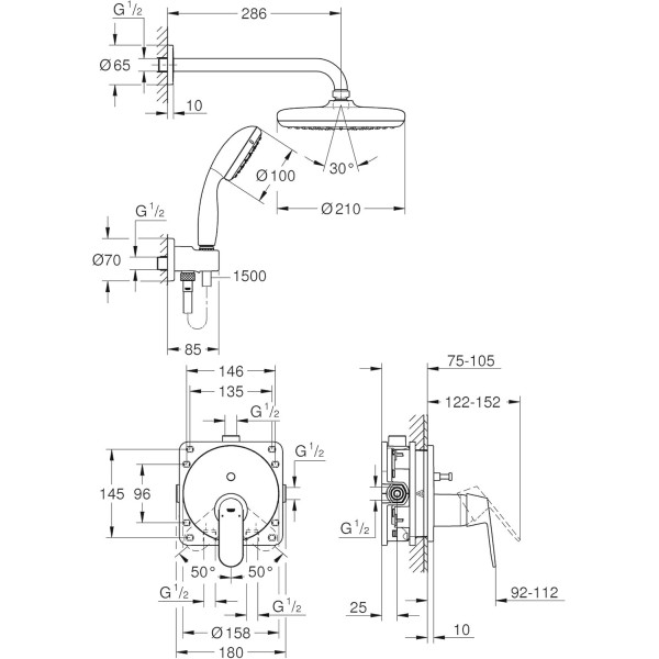 Комплект душевой Grohe Eurosmart Cosmopolitan Tempesta 25219001