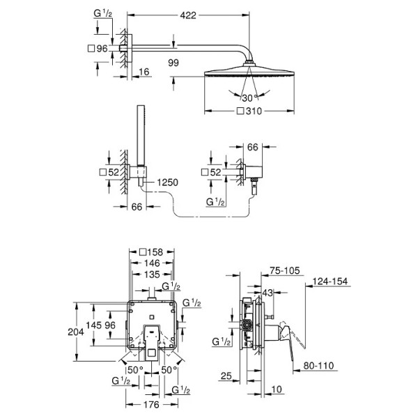 Комплект душевой Grohe Eurocube Tempesta 25238000