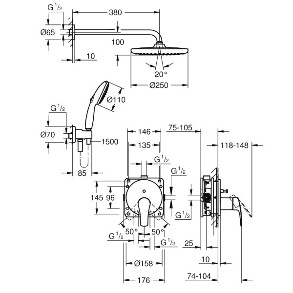 Комплект душевой Grohe Eurosmart Tempesta 25288000