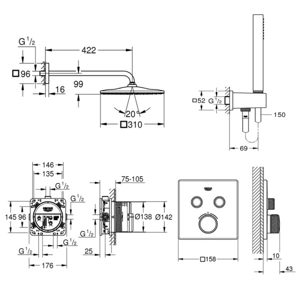 Комплект душевой Grohe SmartActive Cube 34706000