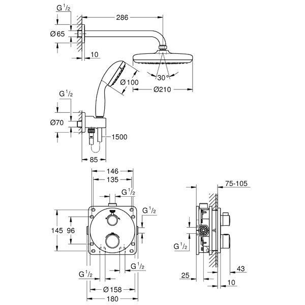 Комплект душевой Grohe Tempesta Grohtherm 34727000