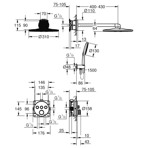 Комплект душевой Grohe Smartcontrol 34863KF0