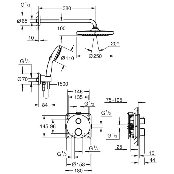 Комплект душевой Grohe Tempesta Grohtherm 34872000