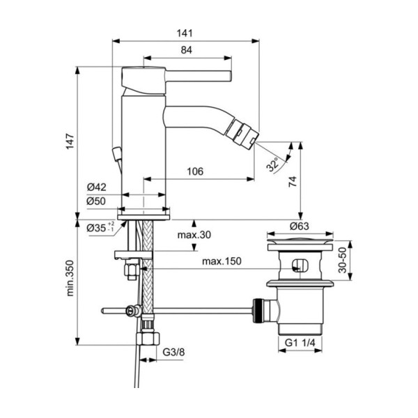 Baterie pentru bideu Ideal Standard Ceraline BC197AA
