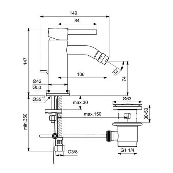 Baterie pentru bideu Ideal Standard Ceraline BC197XG