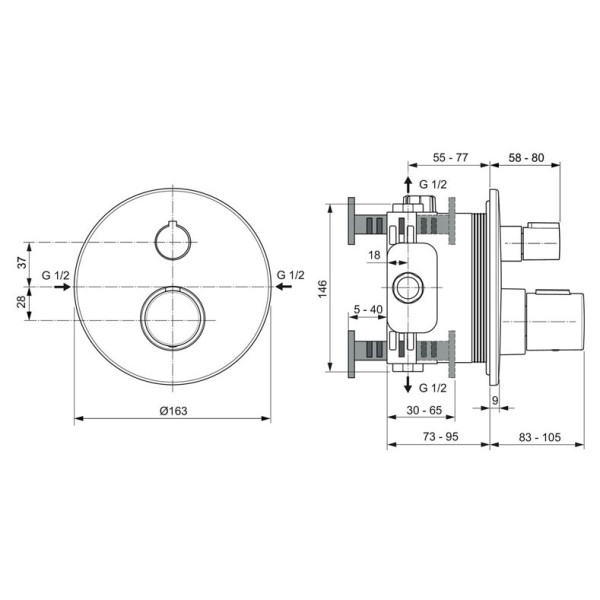 Baterie pentru dus Ideal Standard Ceratherm T100 A5814A2