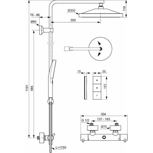 Душевая колонна Ideal Standard Ceratherm T125 A7689A2