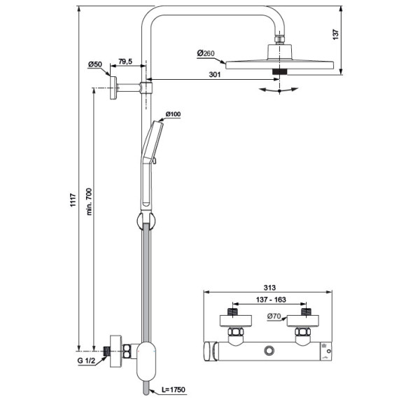 Душевая колонна Ideal Standard CeraFlow T25N A8484XG