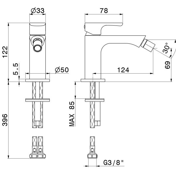 Baterie pentru bideu Newform Linfa II 69427.01.093 Black Matt