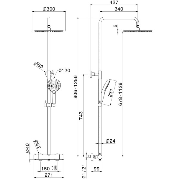 Set pentru dus Newform Rise-Up 61180.01.093 Black Matt