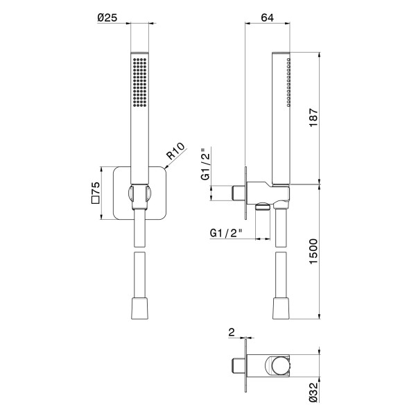 Set de dus Newform Square 854.01.093 Black Matt