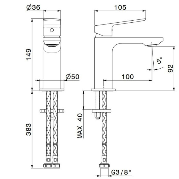 Baterie lavoar Newform Rise-Up 74012.21.018 Chrome