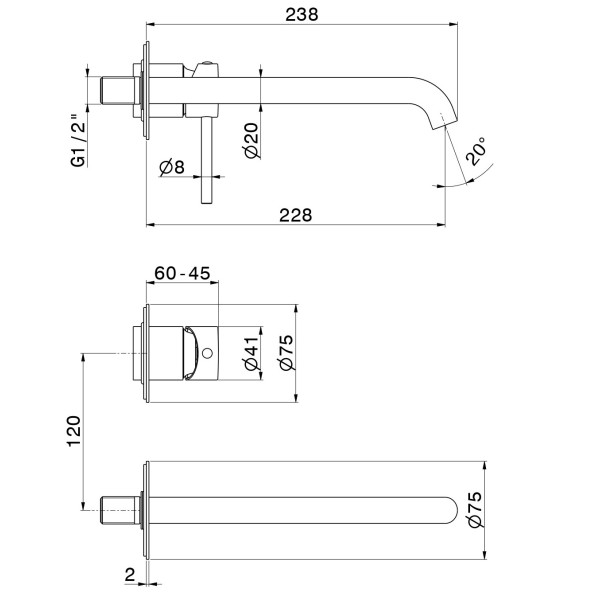 Baterie lavoar Newform X-Way 73930E.01.093 Black Matt