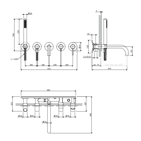 Смеситель для ванны и душа Omnires Y Y1237-1BSB
