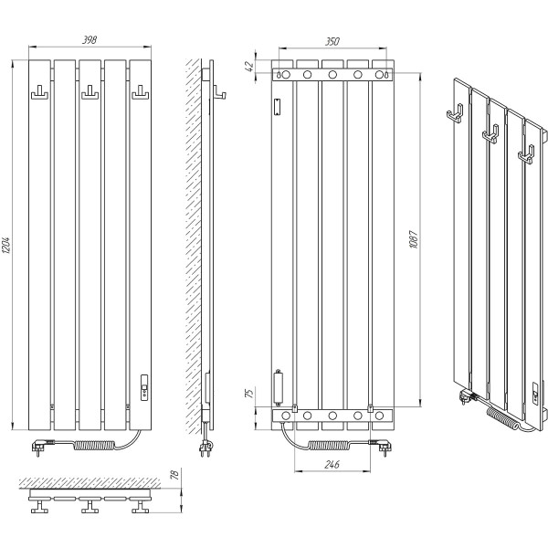Полотенцесушитель электрический Laris Boston CK5 398х1200 Black R