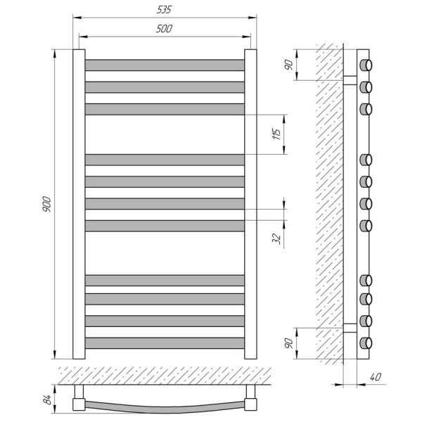 Calorifer baie portprosop Laris Grand P11 500x900