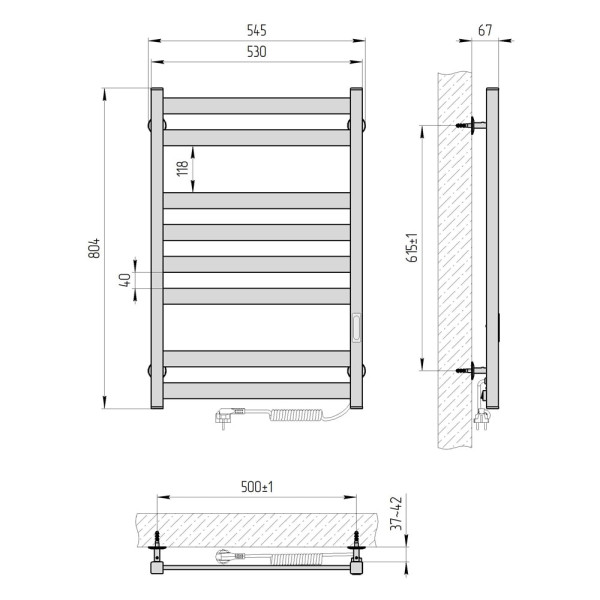Calorifer baie portprosop electric Laris Zebra Kvatro CK8 500х800 Grafit R