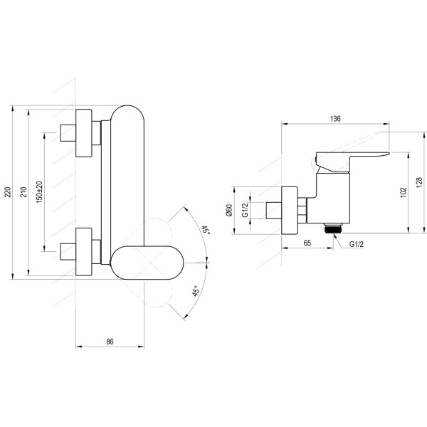 Baterie pentru dus Ravak Chrome II X070464 Black