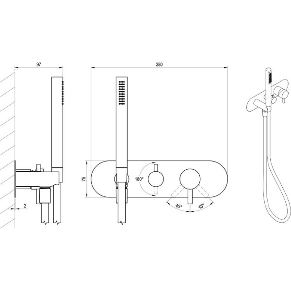 Baterie pentru dus Ravak Espirit X070287 Black