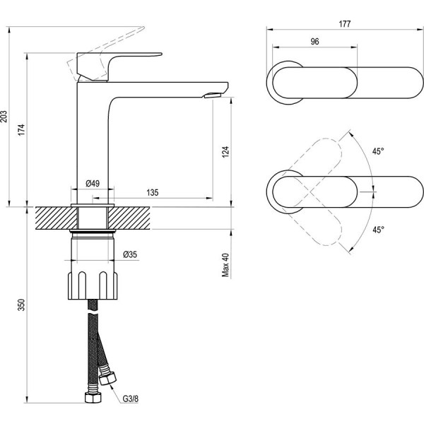 Baterie lavoar Ravak Eleganta X070327 Graphite