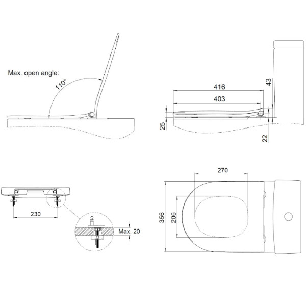 Capac WC Roca Meridian Compact Slim Soft A8012B2002