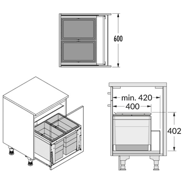 Cos de gunoi incorporat sub chiuveta Hailo Triple XL 3631681