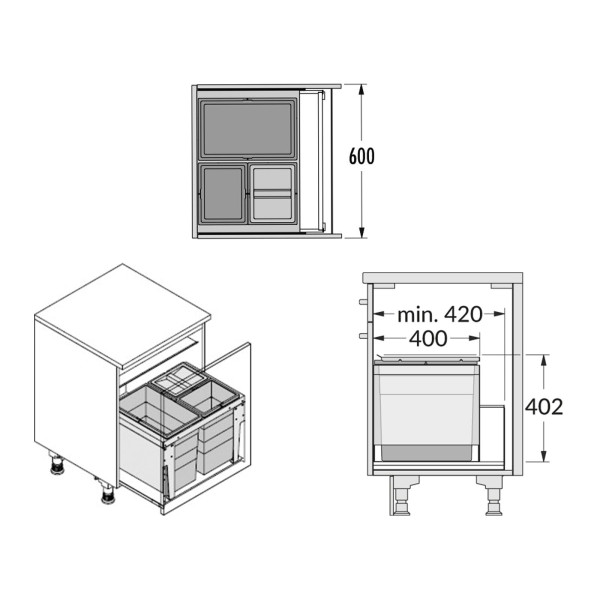 Cos de gunoi incorporat sub chiuveta Hailo Triple XL 3631691
