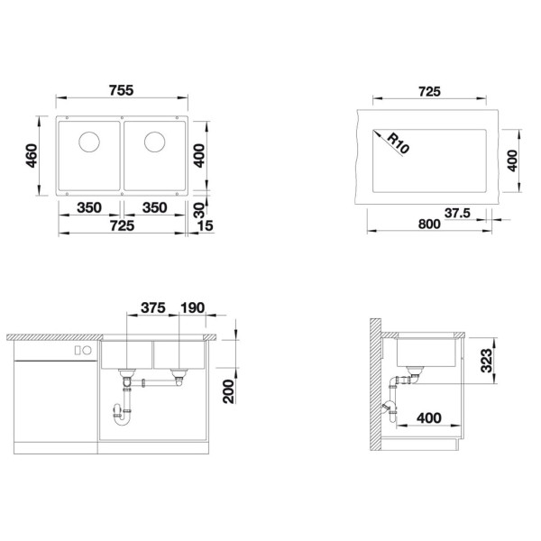 Chiuveta Blanco Subline 350/350-U Black
