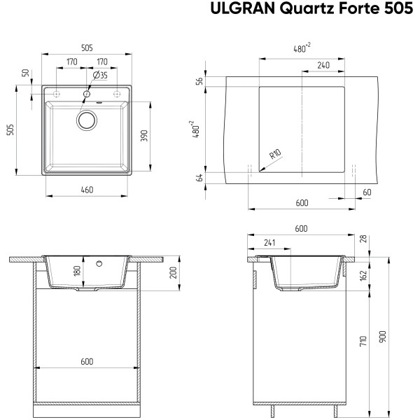 Chiuveta Ulgran Quartz Forte 505 Carbune