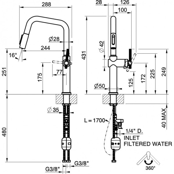 Baterie bucatarie Gessi Habito 60852.707 Black Metal Brushed PVD