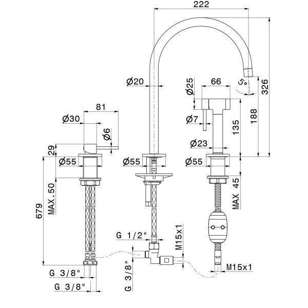 Baterie bucatarie Newform 3Holes 71730.01.093 Black Matt