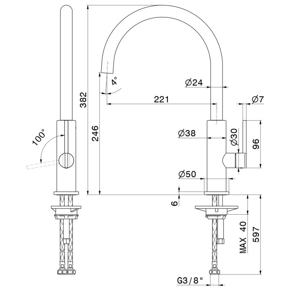 Baterie bucatarie Newform Konbu 72521.21.018 Chrome