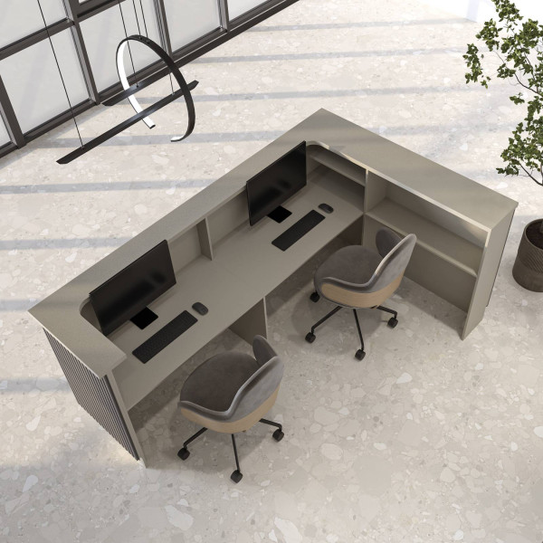 Mobila masa receptie pe colt cu lamele 278x170