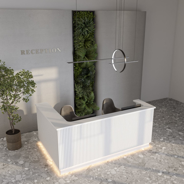 Mobila masa receptie pe colt cu lamele 278x170