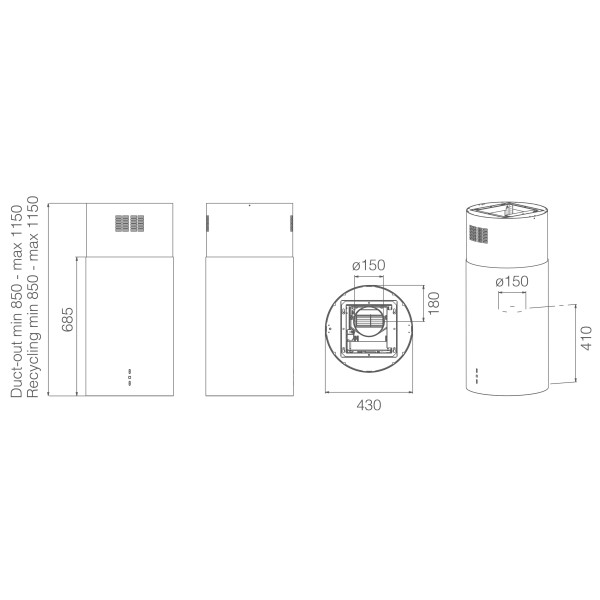 Hota decorativa Elica Tube Pro Island BL/A/43