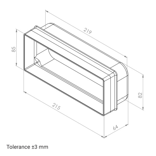 Reductie pentru trecerea conductei dreptunghiulare 220x90 mm / 222x89 mm